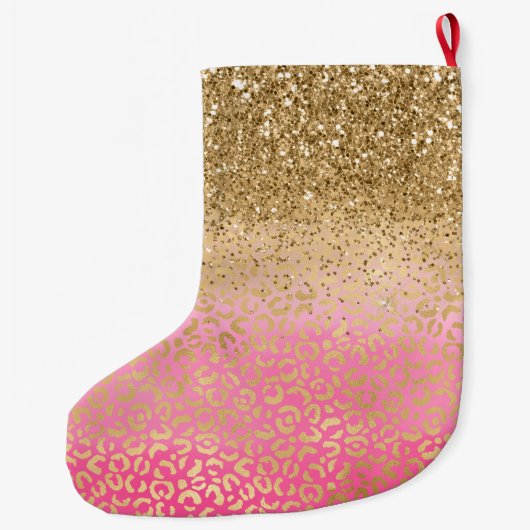 Girly Pink Waterverf Gold Glitter Leopard Print Grote Kerstsok (Achterkant)