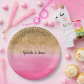 Girly Pink Waterverf Gold Glitter Papieren Bordje (Feest)