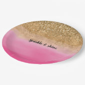 Girly Pink Waterverf Gold Glitter Papieren Bordje (Gekanteld)