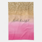 Girly Pink Waterverf Gold Glitter Theedoek (Verticaal)