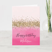 Girly Pink Waterverf Ombre Gold Glitter Glitz Kaart (Voorkant)