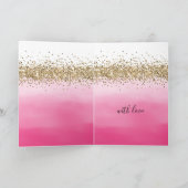 Girly Pink Waterverf Ombre Gold Glitter Glitz Kaart (Binnen)