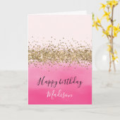 Girly Pink Waterverf Ombre Gold Glitter Glitz Kaart (Gele Bloem)