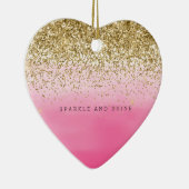 Girly Pink Waterverf Ombre Gold Glitzy Glitter Keramisch Ornament (Rechts)