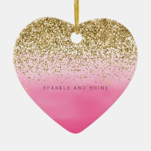 Girly Pink Waterverf Ombre Gold Glitzy Glitter Keramisch Ornament (Voorkant)