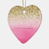 Girly Pink Waterverf Ombre Gold Glitzy Glitter Keramisch Ornament (Links)