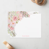 Girly Pink Waterverf Rozen op maat van naam Notitiekaartje (Voorkant / Achterkant in situ)