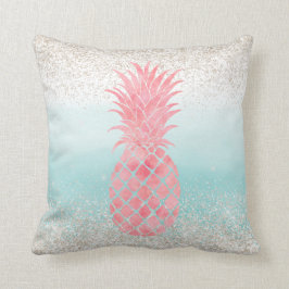 Girly Pink Waterverf Tropische ananas Kussen