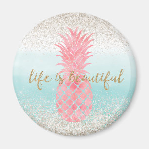 Girly Pink Waterverf Tropische ananas Magneet