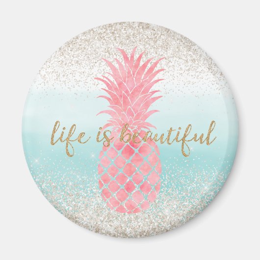 Girly Pink Waterverf Tropische ananas Magneet (Voorkant)