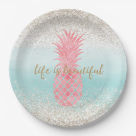 Girly Pink Waterverf Tropische ananas Papieren Bordje