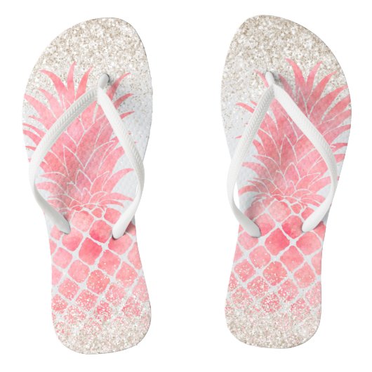 Girly Pink Waterverf Tropische ananas Teenslippers (Voetbed)
