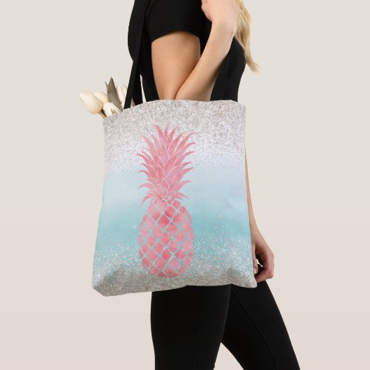 Girly Pink Waterverf Tropische ananas Tote Bag (Dichtbij)