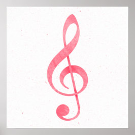 Girly Pink Waterverf Verf Muziek Opmerking Treble Poster
