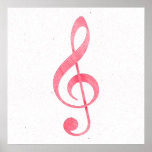 Girly Pink Waterverf Verf Muziek Opmerking Treble  Poster