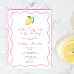 Girly Pink Wavy Line Lemon Sweet Baby Girl Douche Kaart
