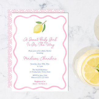 Girly Pink Wavy Line Lemon Sweet Baby Girl Douche Kaart