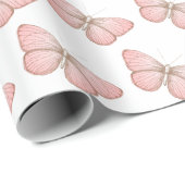 Girly Pink White Butterflies Birthday Cadeaupapier (Rol Hoek)