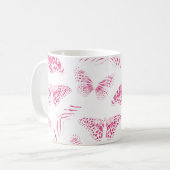 Girly Pink White Butterflies Waterverf Pattern Koffiemok (Voorkant links)