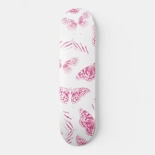 Girly Pink White Butterflies Waterverf Pattern Persoonlijk Skateboard