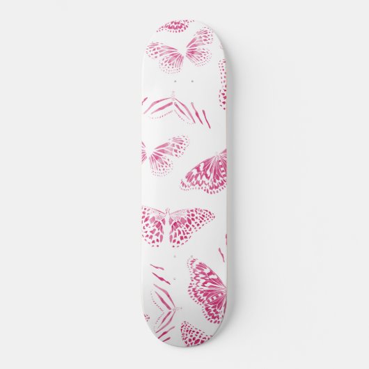Girly Pink White Butterflies Waterverf Pattern Persoonlijk Skateboard (Voorkant)