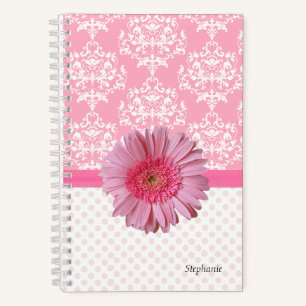 Girly Pink & White Damask Notitieboek