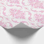 Girly Pink White  Damask Pattern Cadeaupapier (Hoek)