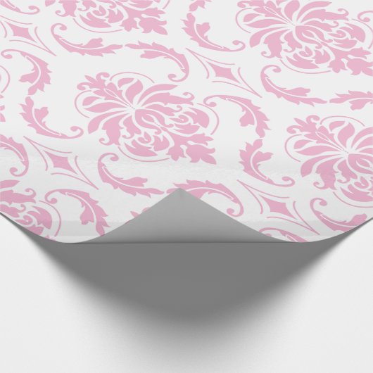 Girly Pink White  Damask Pattern Cadeaupapier (Hoek)