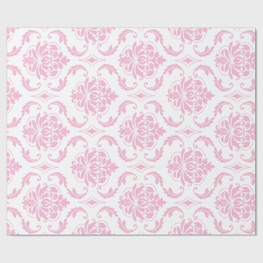 Girly Pink White  Damask Pattern Cadeaupapier (Vlak)