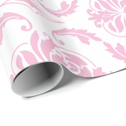 Girly Pink White  Damask Pattern Cadeaupapier (Rol Hoek)