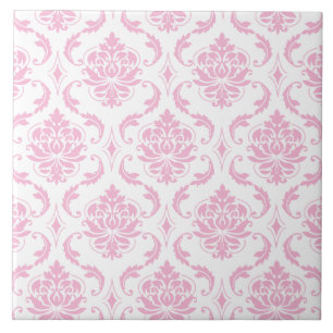Girly Pink White Damask Pattern Tegeltje