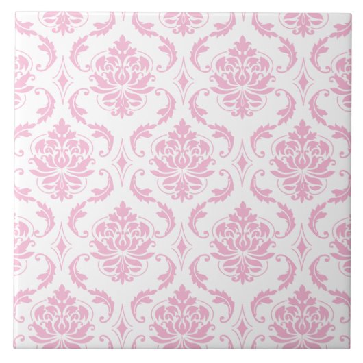 Girly Pink White  Damask Pattern Tegeltje (Voorkant)
