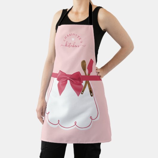 Girly Pink White Fake Apron Baking Spoon & Spatula Schort (Insitu)