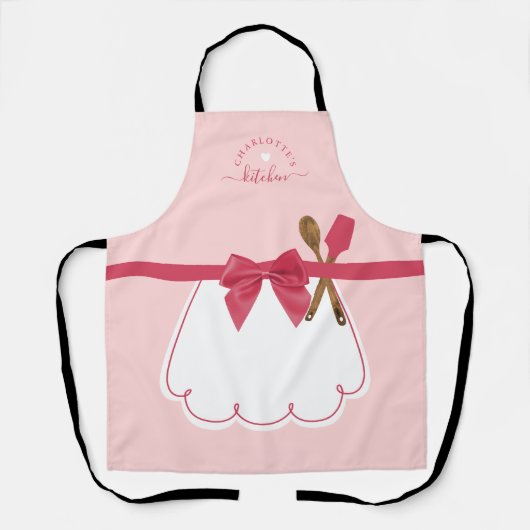Girly Pink White Fake Apron Baking Spoon & Spatula Schort (Voorkant)