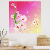 Girly Pink White Floral Collage Poster (Keuken)