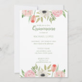 Girly Pink & White Floral Quinceanera Birthday Kaart (Voorkant)