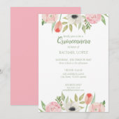 Girly Pink & White Floral Quinceanera Birthday Kaart (Voorkant / Achterkant)