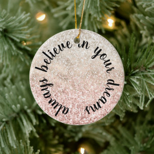 Girly Pink White Glitz Glitter Quote Keramisch Ornament