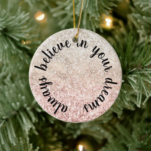 Girly Pink White Glitz Glitter Quote Keramisch Ornament (Boom)