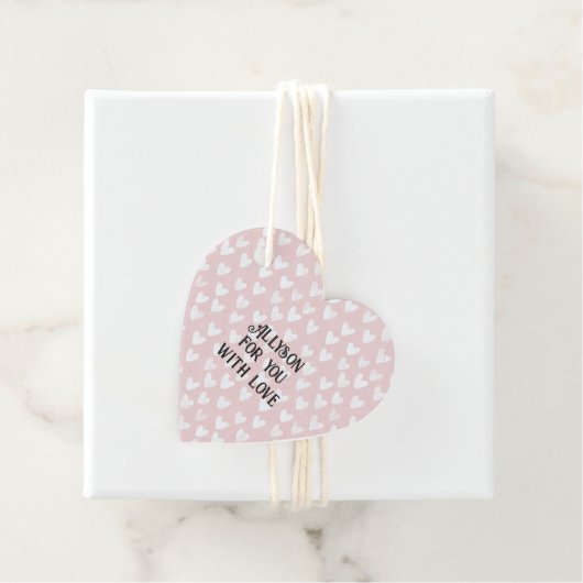 Girly Pink White Hearts Bedankjes Labels (In situ)