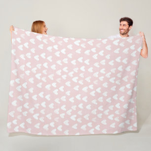 Girly Pink White Hearts Fleece Deken