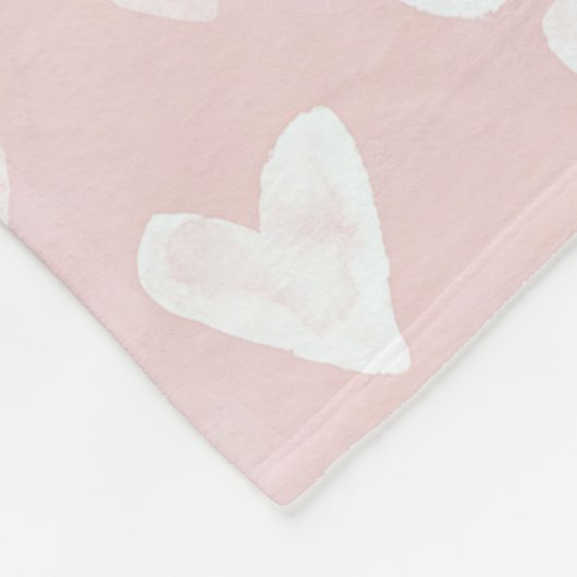Girly Pink White Hearts Fleece Deken (Hoek)