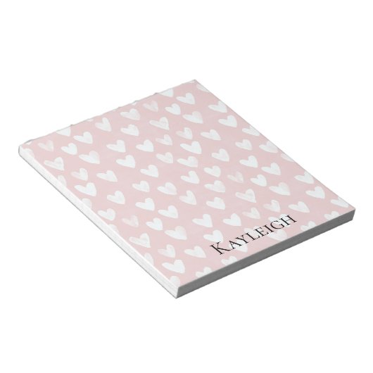 Girly Pink White Hearts Notitieblok (Schuin)