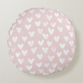 Girly Pink White Hearts Rond Kussen