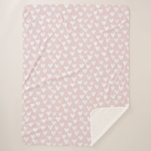 Girly Pink White Hearts Sherpa Deken