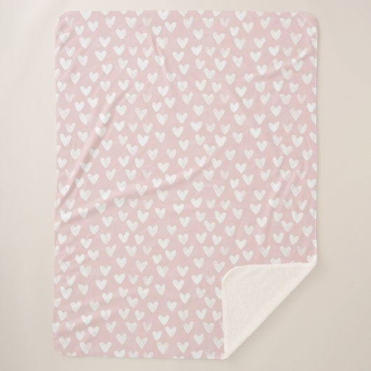 Girly Pink White Hearts Sherpa Deken (Voorkant)