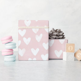 Girly Pink White Hearts Verjaardag Cadeaupapier