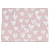 Girly Pink White Hearts Verjaardag Groot Cadeauzakje (Voorkant)