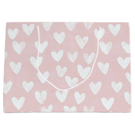 Girly Pink White Hearts Verjaardag Groot Cadeauzakje
