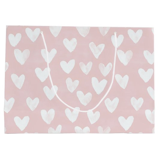 Girly Pink White Hearts Verjaardag Groot Cadeauzakje (Achterkant)
